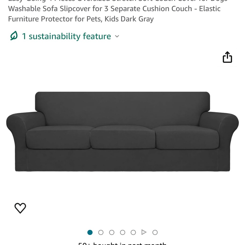 Dark Grey stretch slipcover for couch! Oversized 35”deep x 91” wide x 33” high